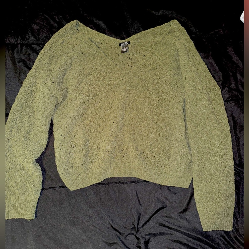 Army Green V-Neck Women's Sweater